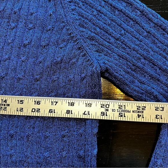 Vintage Pursuits ltd XL Silk Metallic Blue V Neck Deep Sweater Party Club - Picture 5 of 7